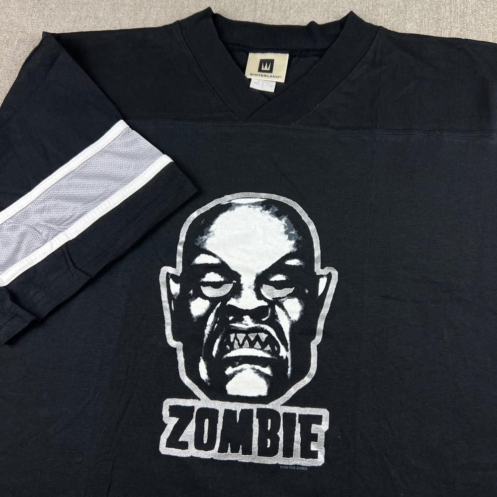Vintage 1999 Winterland Rob Zombie Football Jersey Mens XL T Shirt Black Band